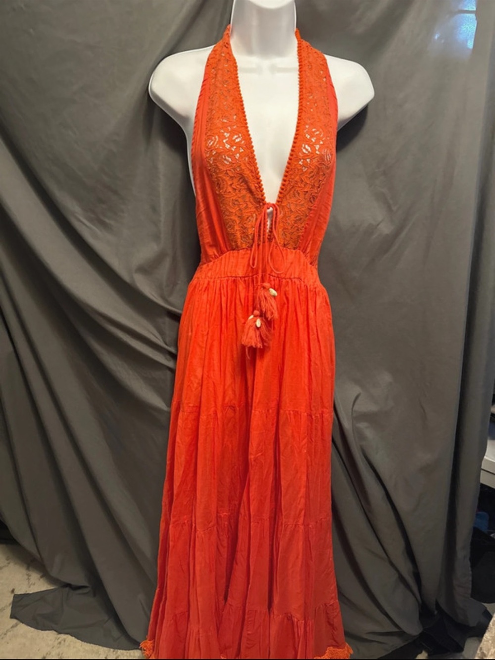 Boho Halter Maxi Dress in Bright Orange